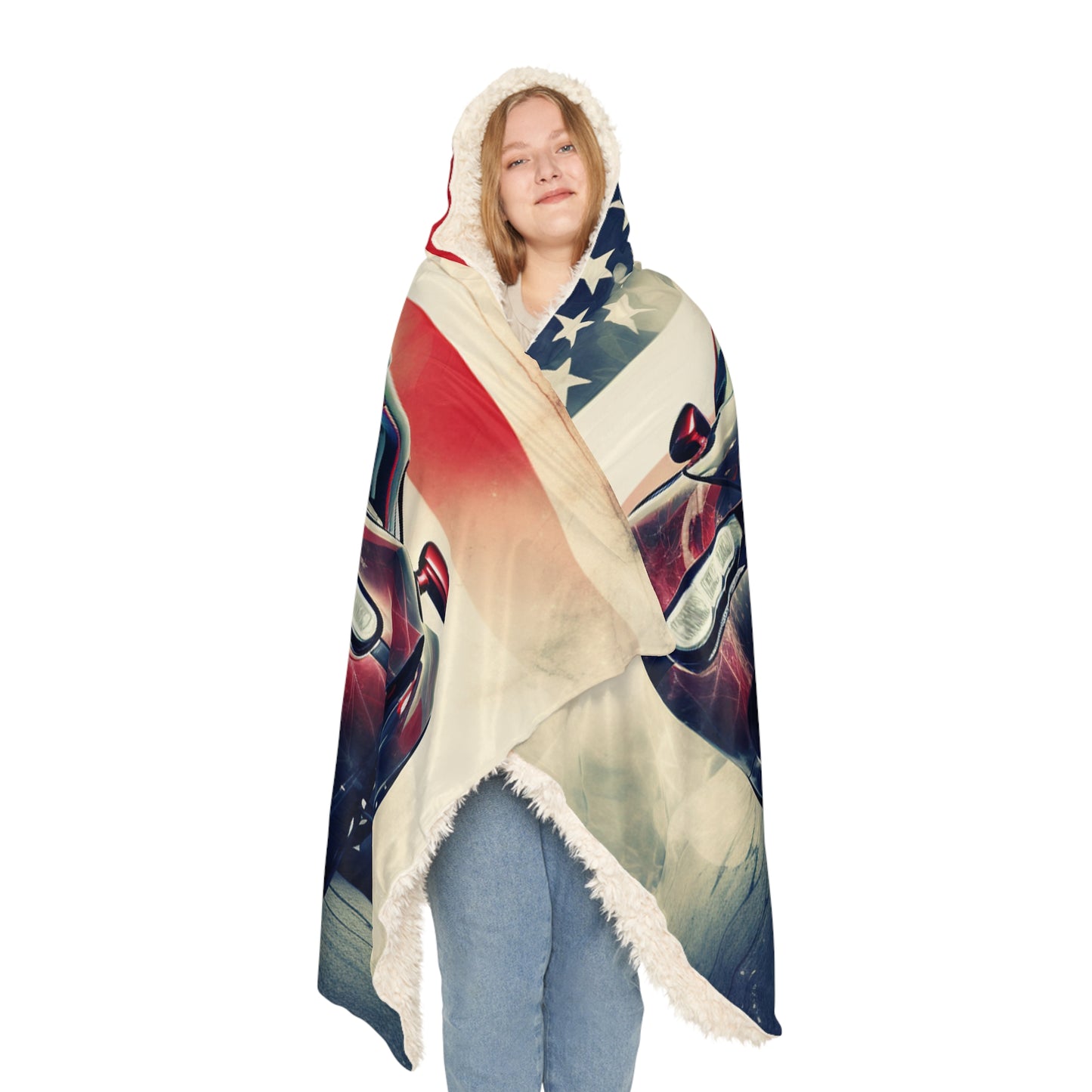 Snuggle Hooded Blanket Abstract American Flag Background Bugatti 1