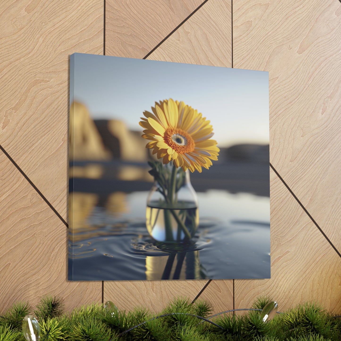 Canvas Gallery Wraps yello Gerbera glass 4