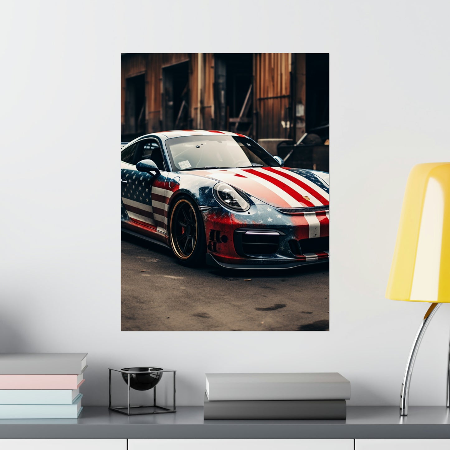 Premium Matte Vertical Posters American Flag Porsche 3