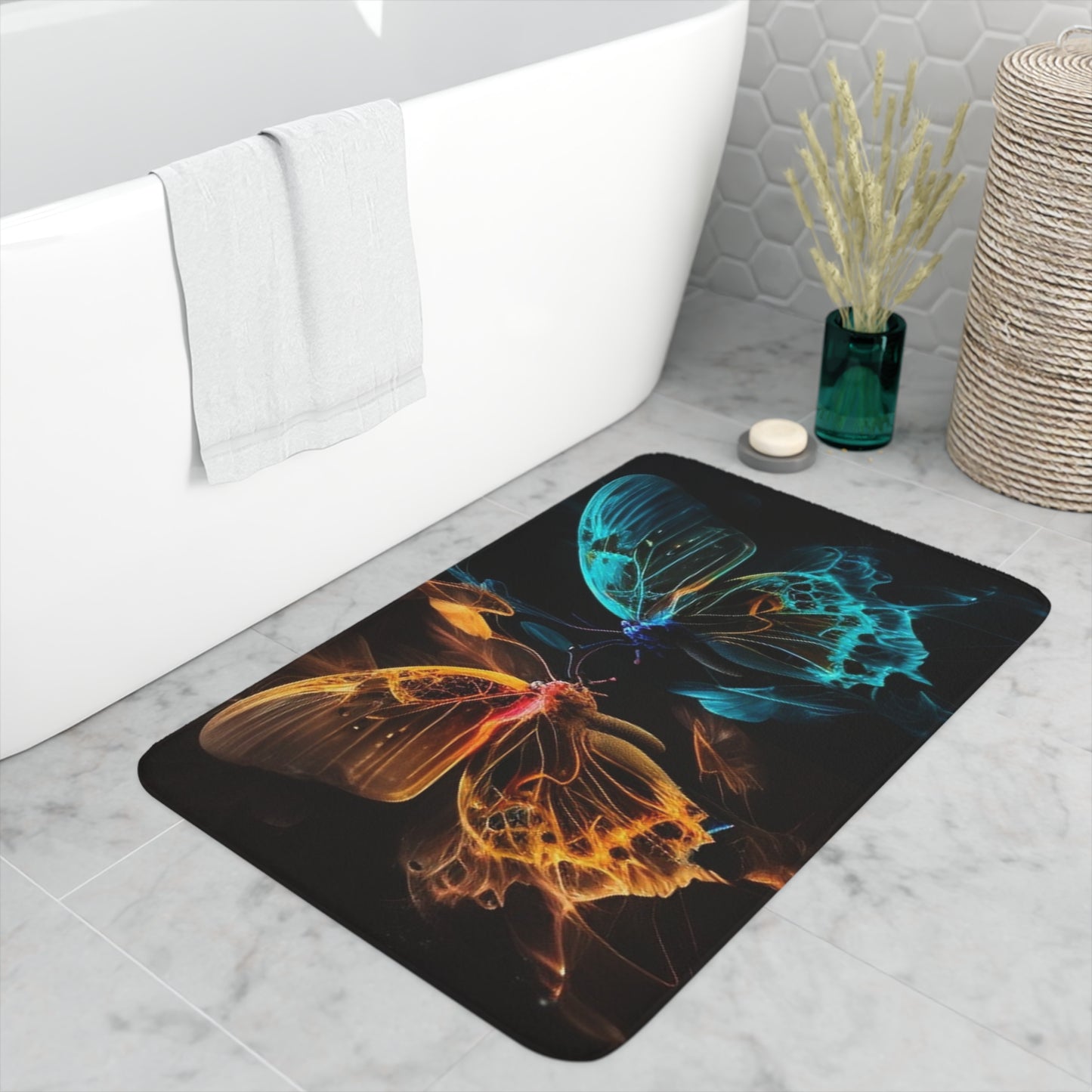 Memory Foam Bath Mat Kiss Neon Butterfly 2