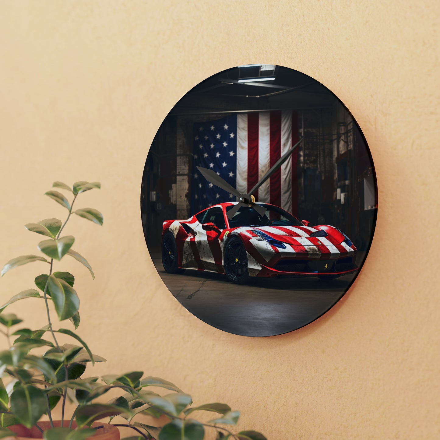 Acrylic Wall Clock American Flag Farrari 2