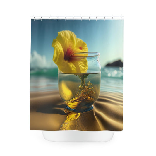 Polyester Shower Curtain Yellow Hibiscus glass 1