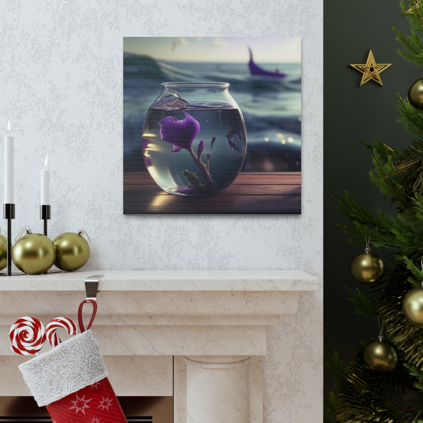 Canvas Gallery Wraps Purple Sweet pea in a vase 1