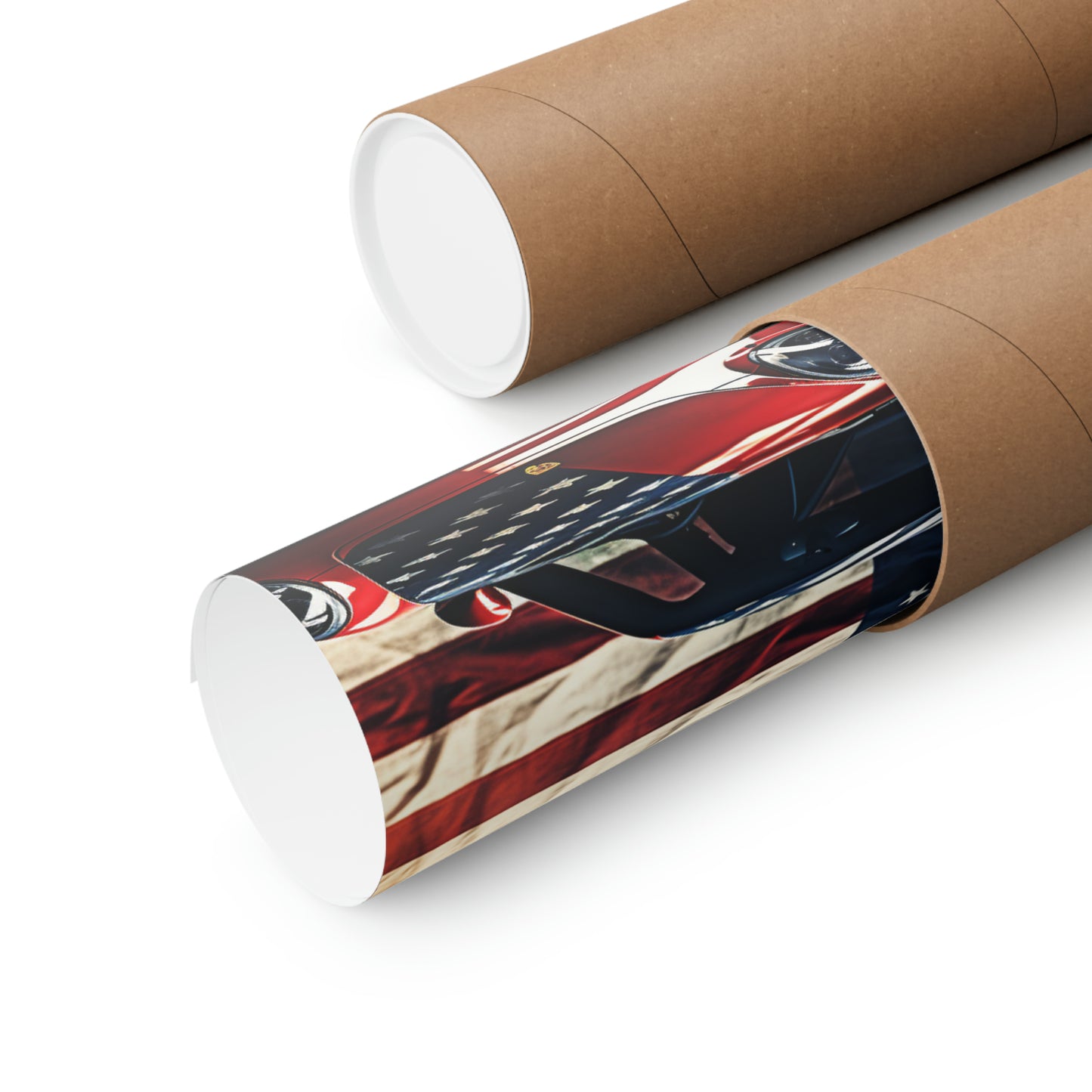 Premium Matte Vertical Posters American Flag Background Porsche 2