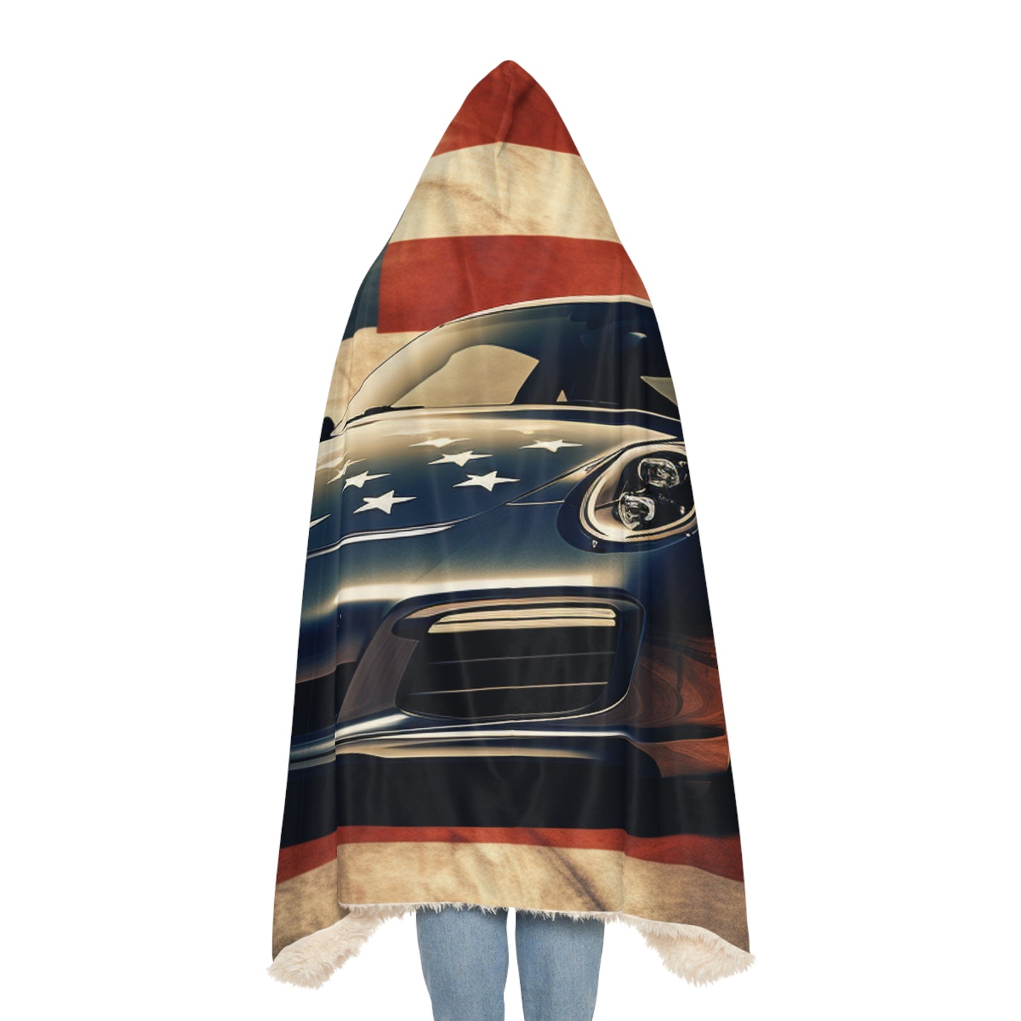 Snuggle Hooded Blanket Abstract American Flag Background Porsche 3