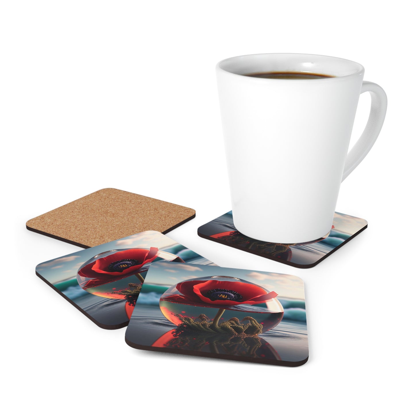 Corkwood Coaster Set Red Anemone in a Vase 4