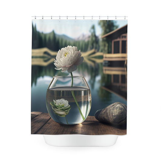 Polyester Shower Curtain White Peony glass vase 2