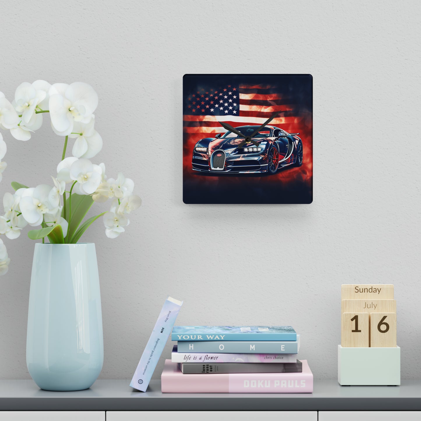 Acrylic Wall Clock Abstract American Flag Background Bugatti 4