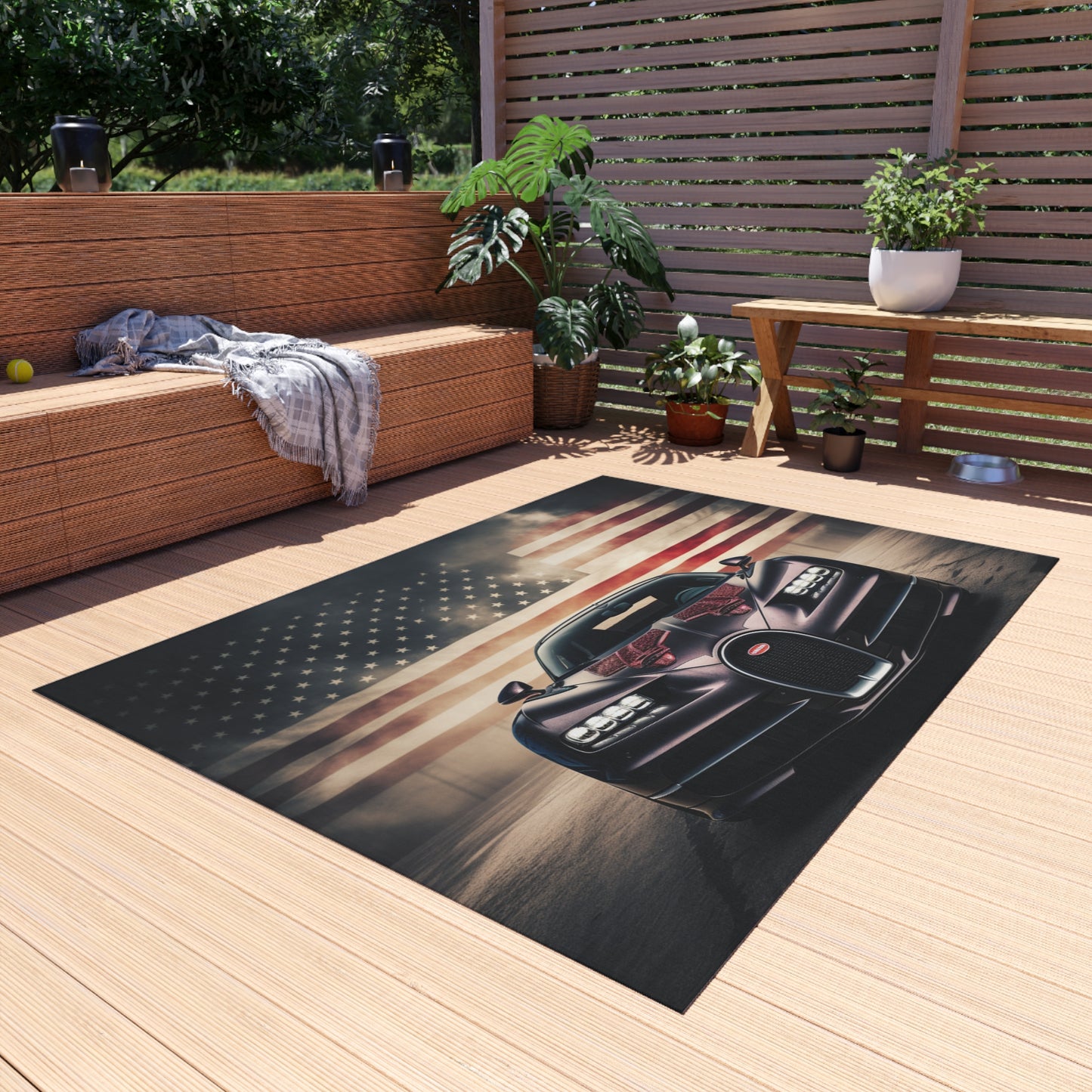 Outdoor Rug  American Flag Background Bugatti 2