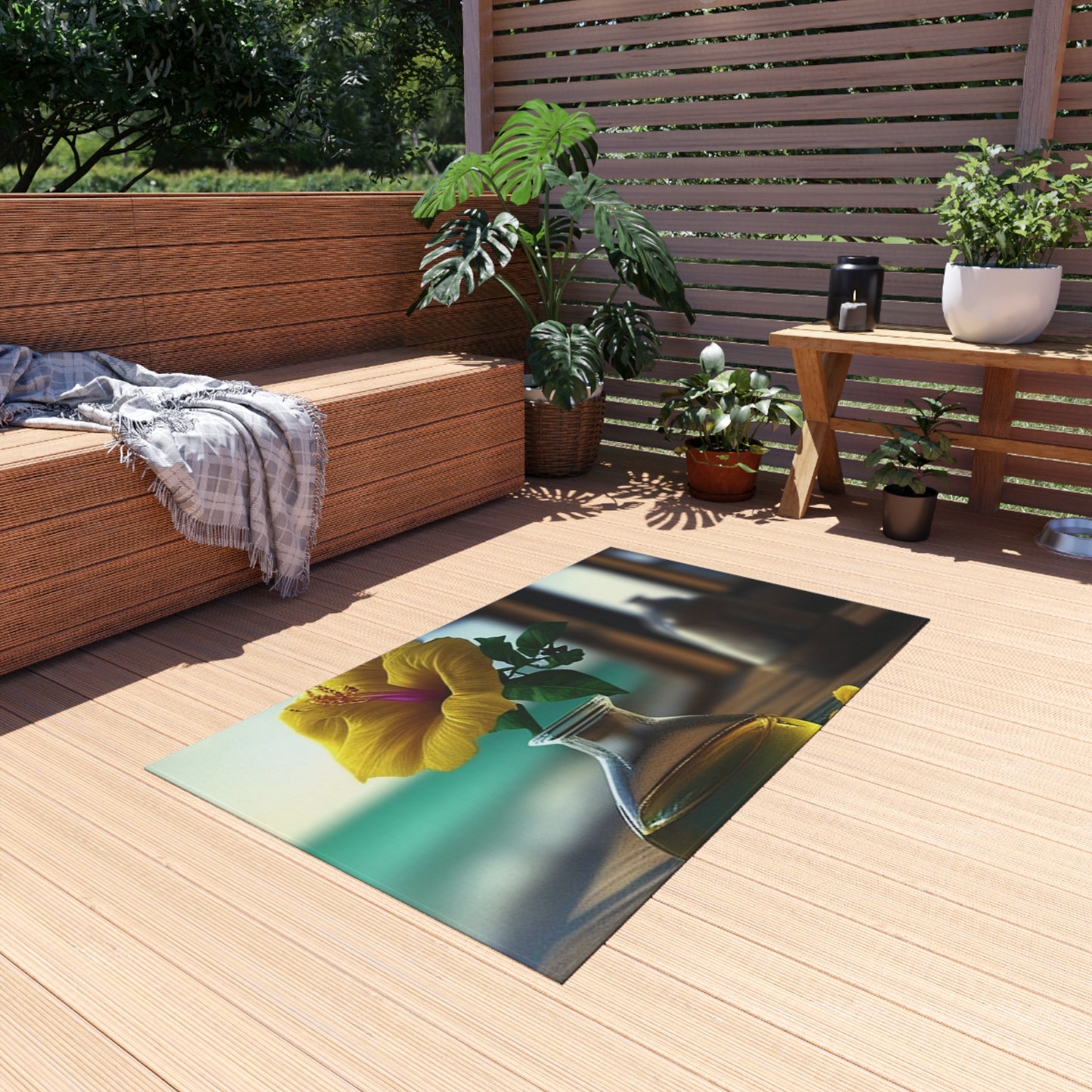 Outdoor Rug  Yellow Hibiscus Wood 1