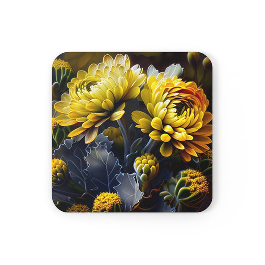 Corkwood Coaster Set Yellow Hermosas Flores Amarillas 1