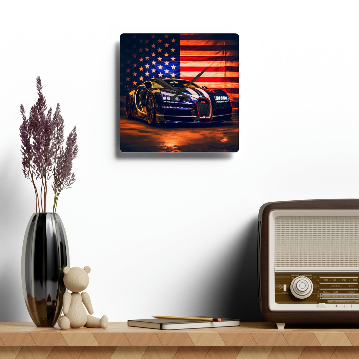 Acrylic Wall Clock Macro Bugatti American Flag 4