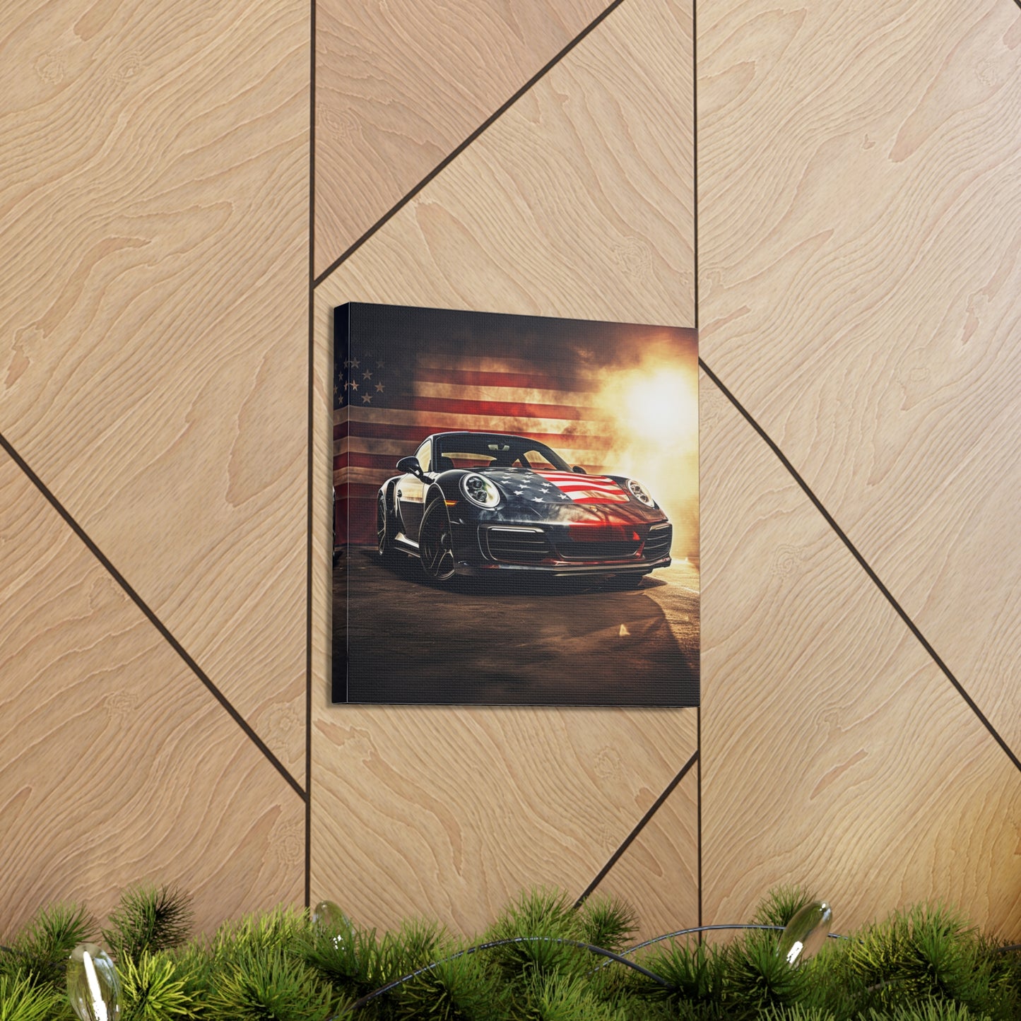 Canvas Gallery Wraps Abstract American Flag Background Porsche 1