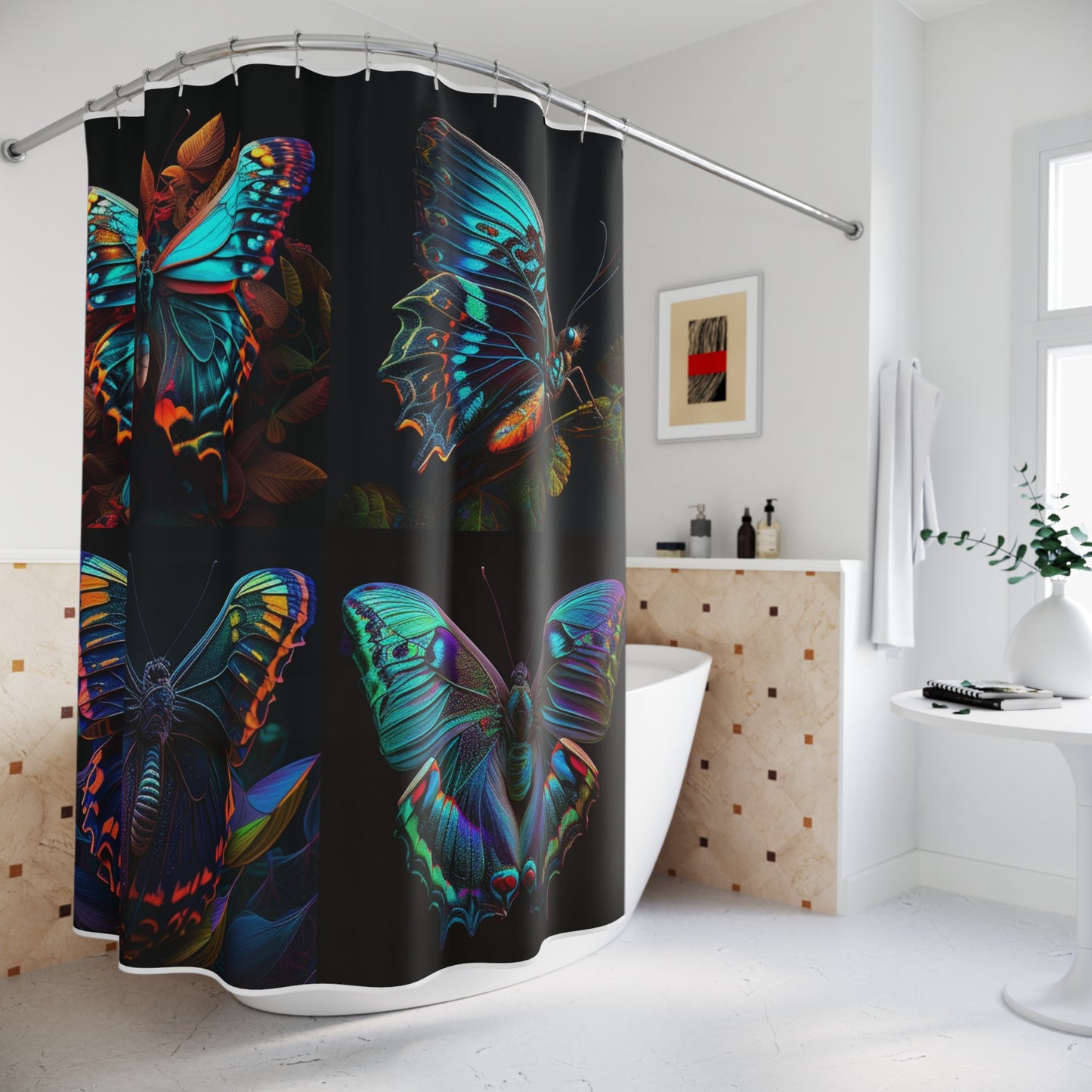 Polyester Shower Curtain Hue Neon Butterfly 5