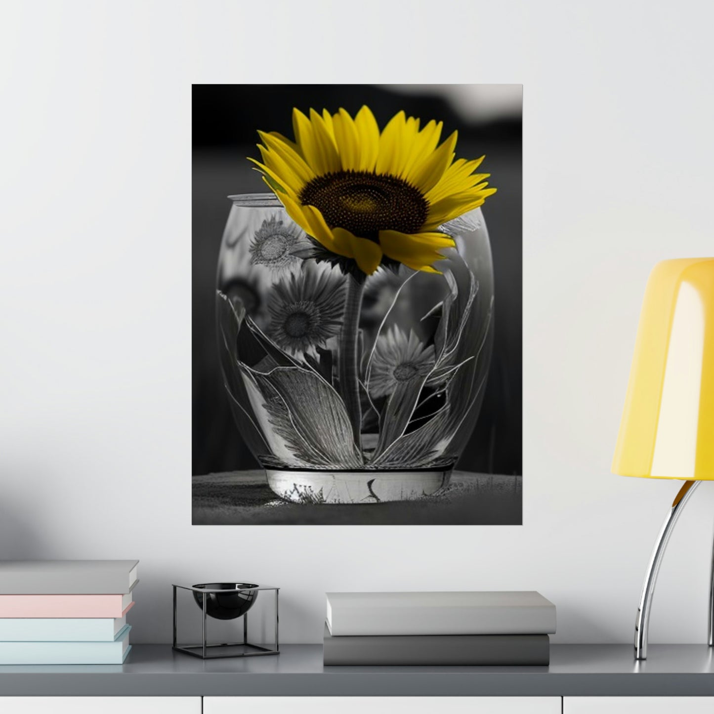 Premium Matte Vertical Posters Yellw Sunflower in a vase 1