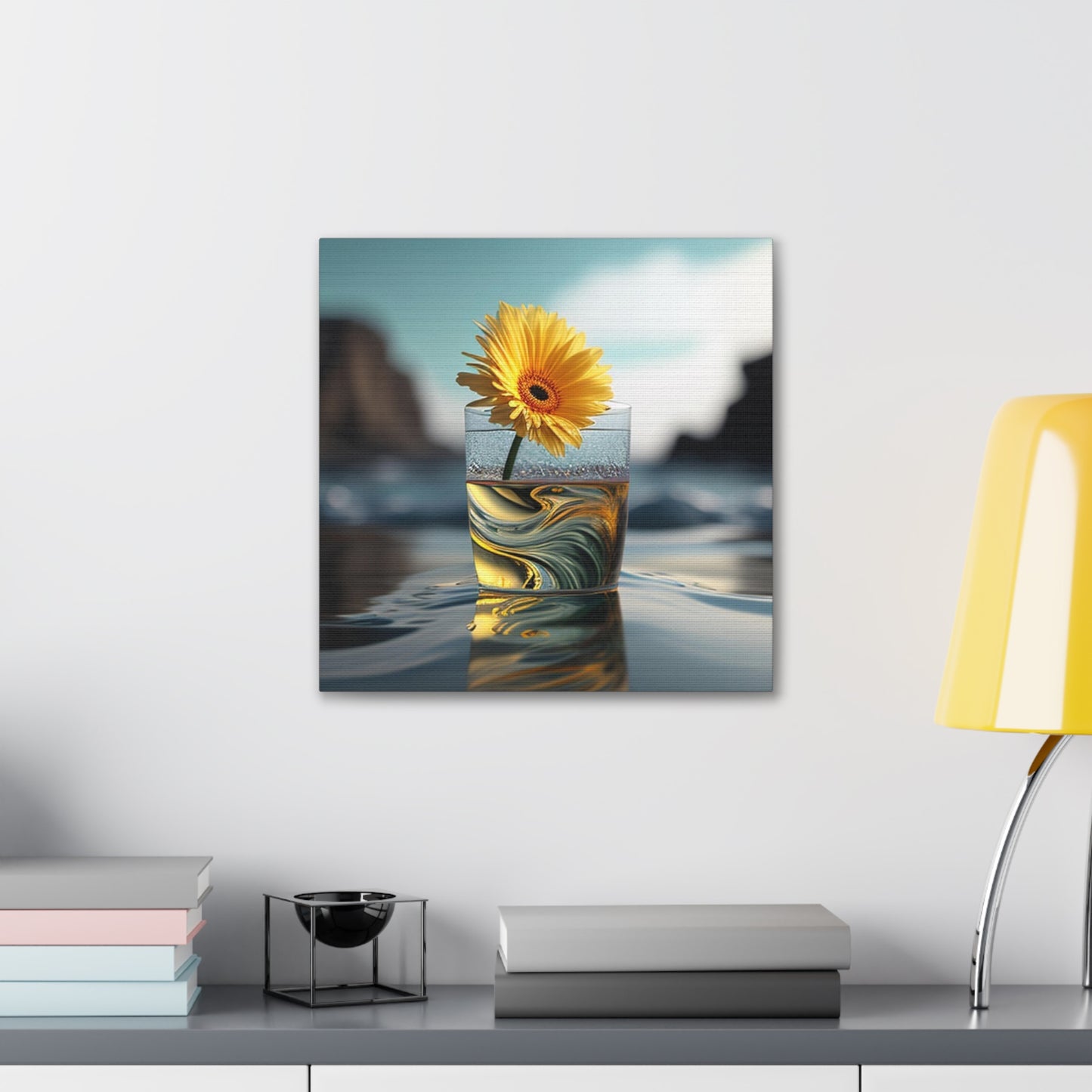 Canvas Gallery Wraps yello Gerbera glass 2