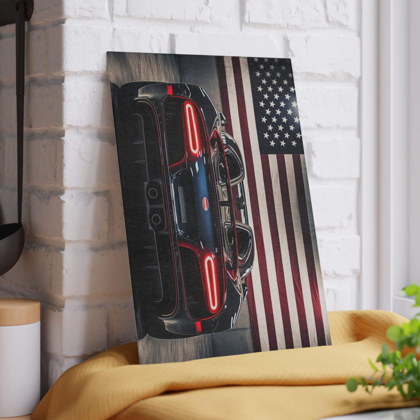 Glass Cutting Board American Flag Background Bugatti 4