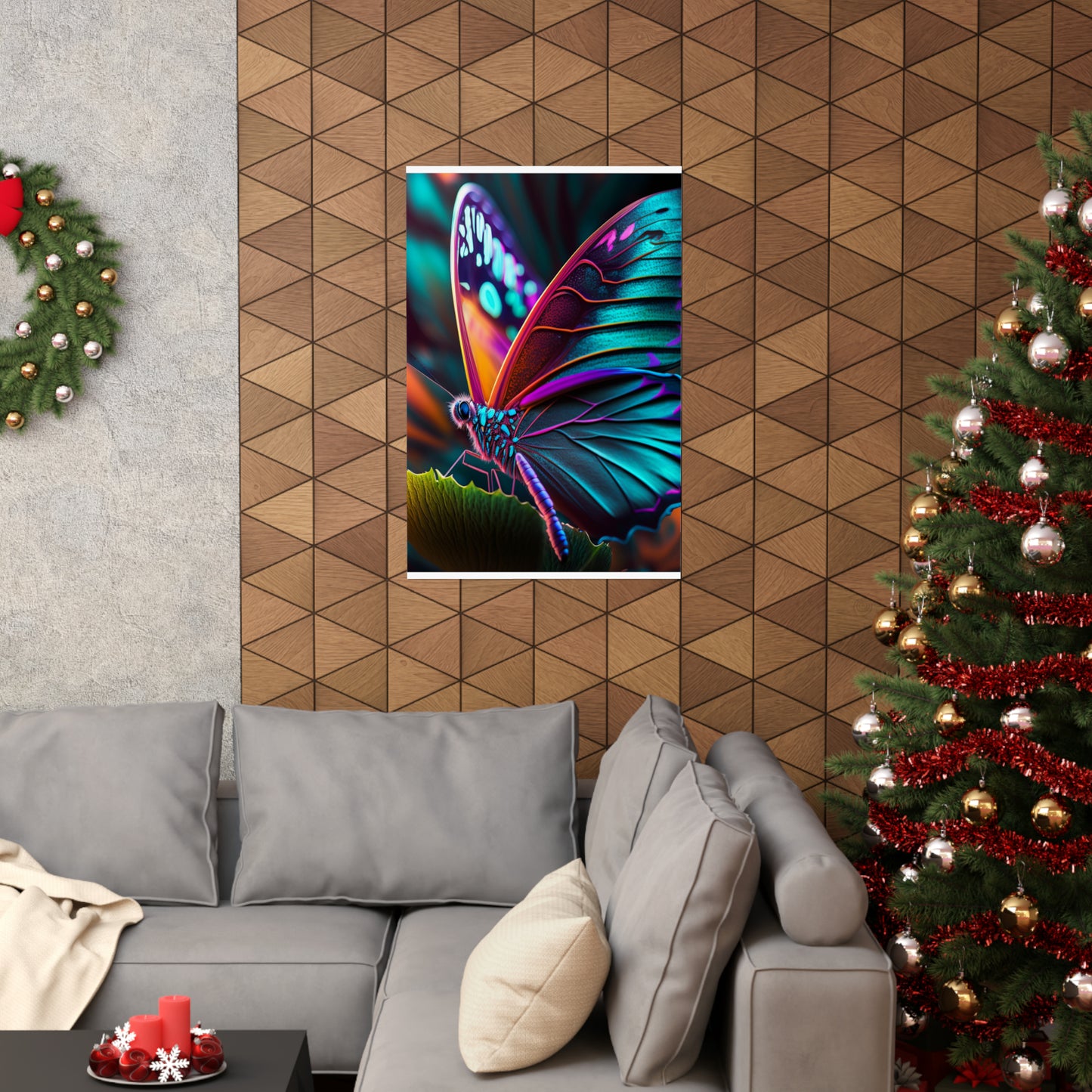 Premium Matte Vertical Posters Neon Butterfly Macro 1