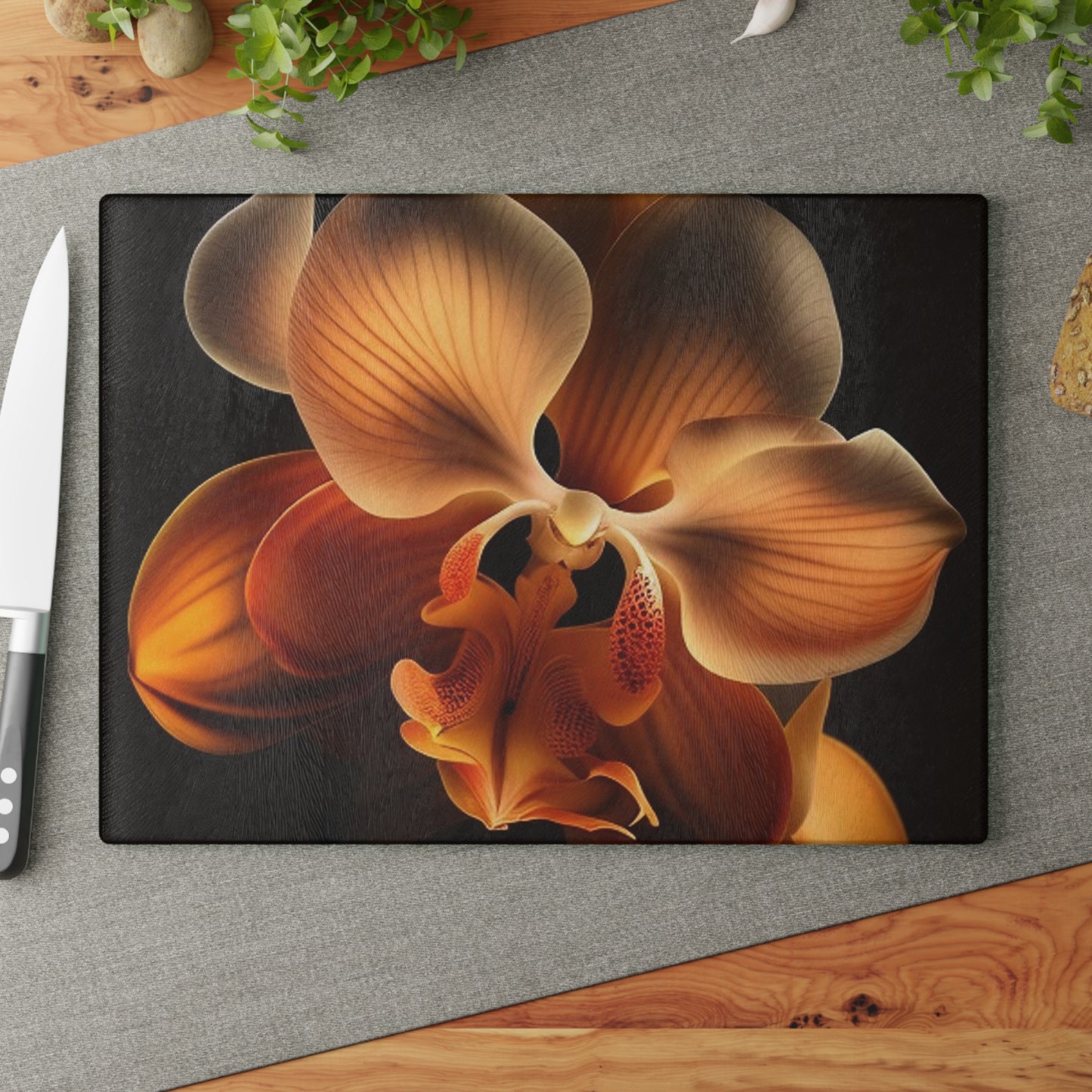 Glass Cutting Board Orange Orchid 2