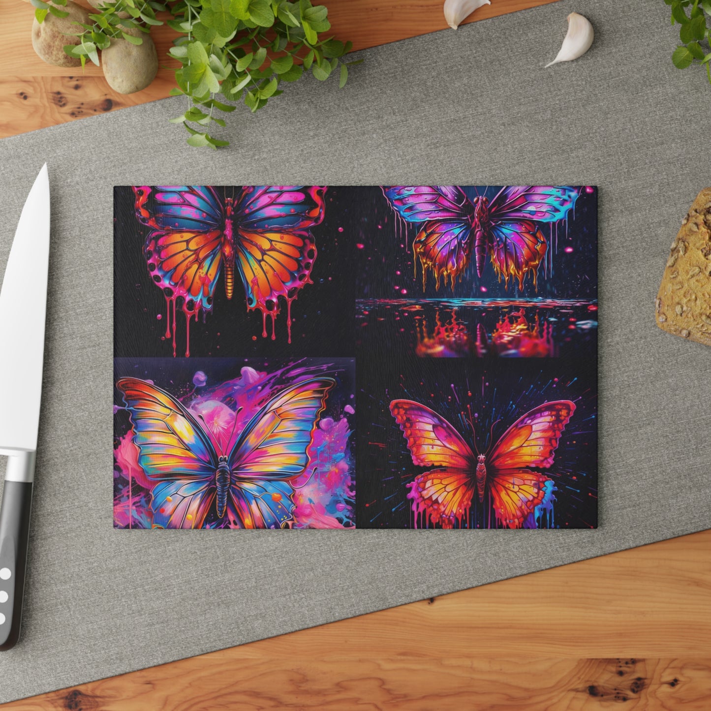 Glass Cutting Board Pink Butterfly Flair 5