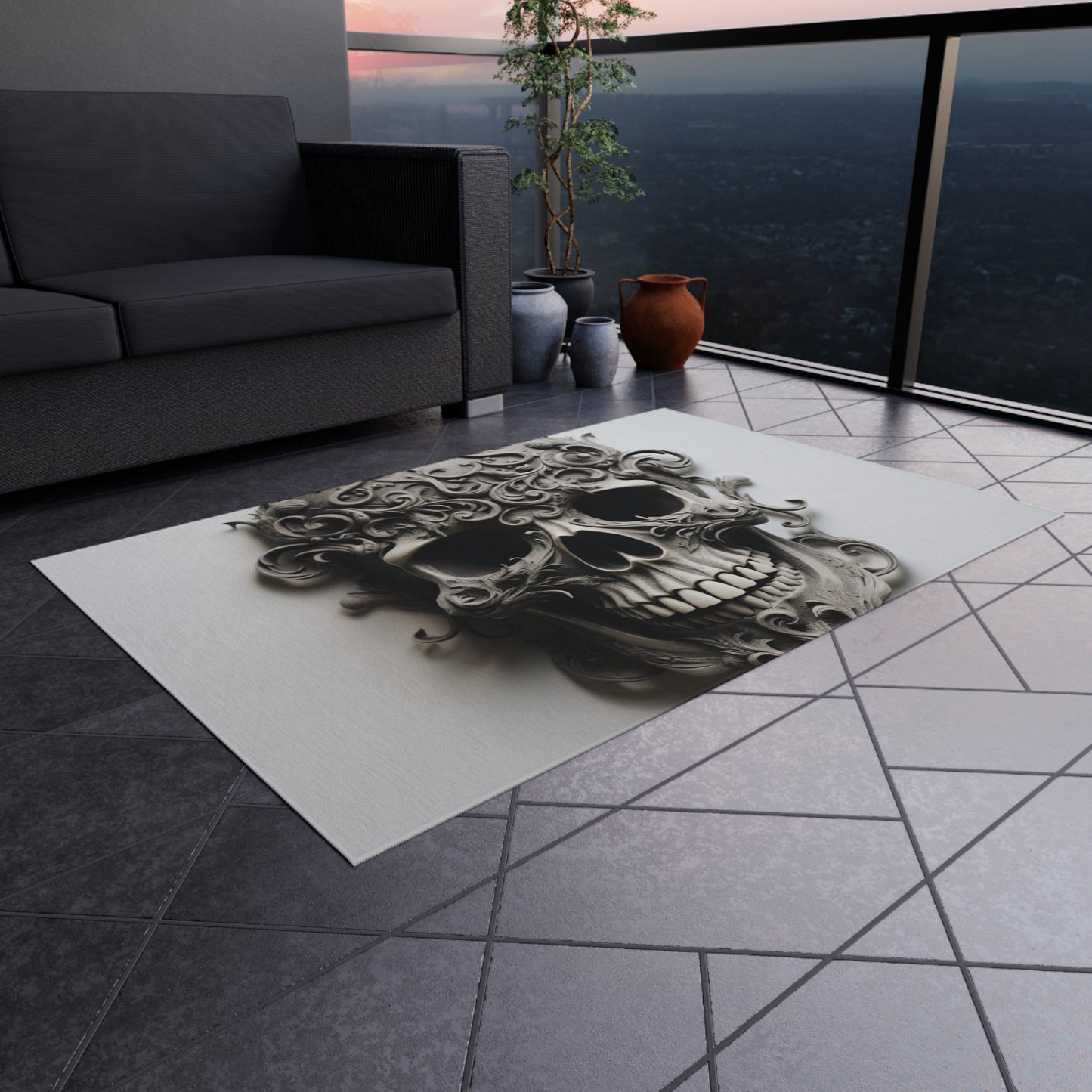 Outdoor Rug  Skull Treble Clef 2