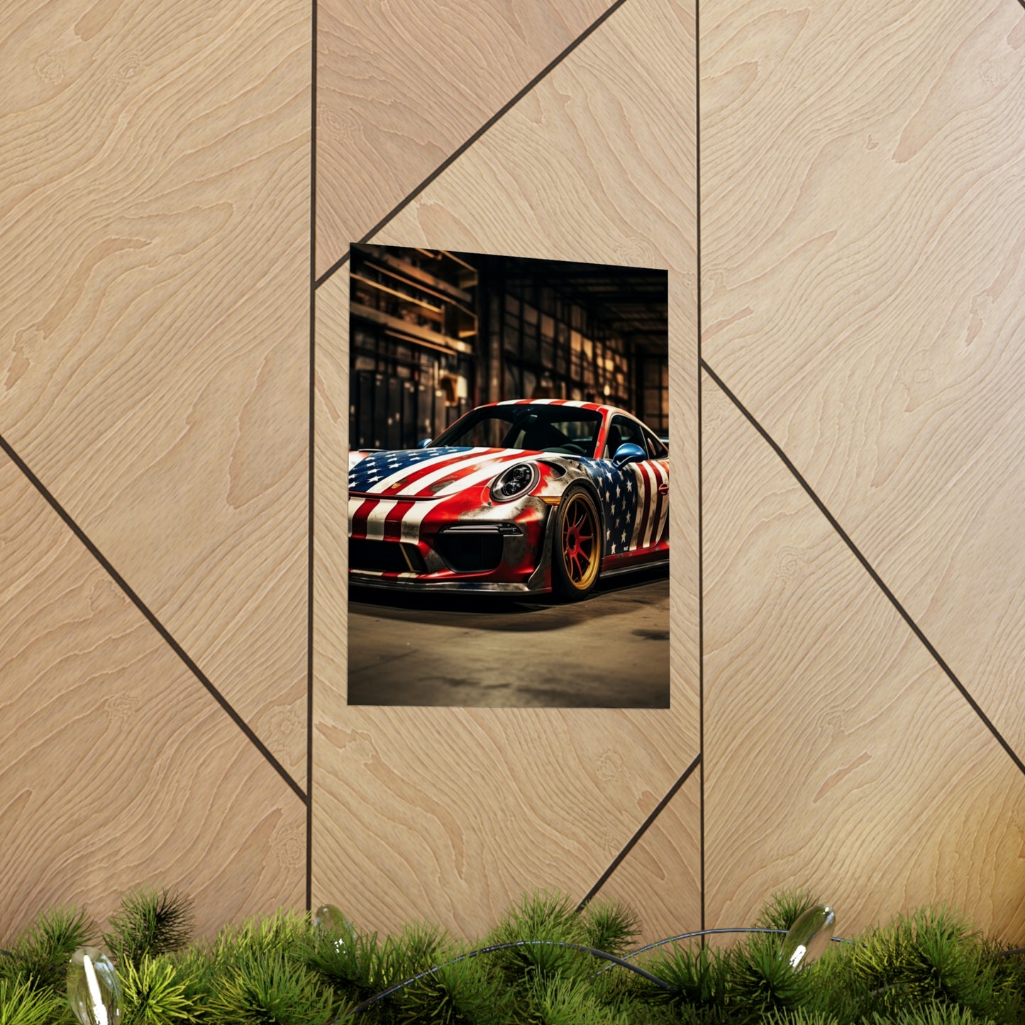 Premium Matte Vertical Posters American Flag Porsche 4