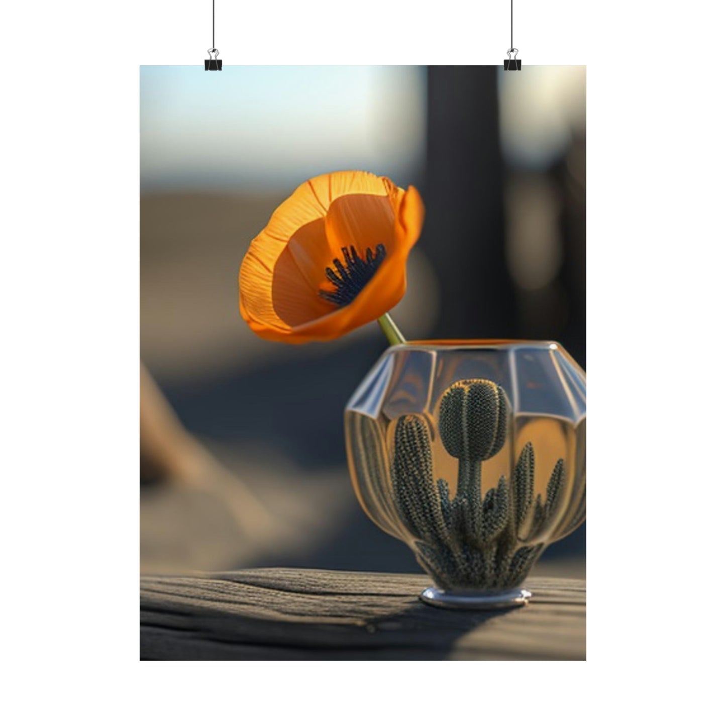 Premium Matte Vertical Posters Orange Poppy in a Vase 2