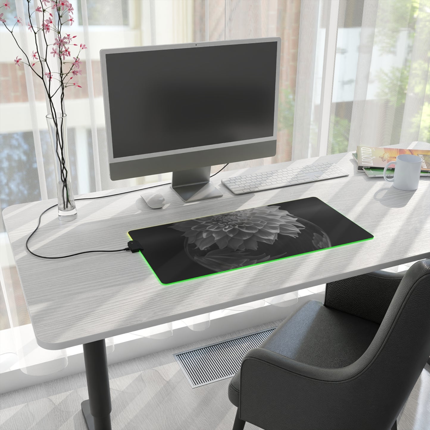 LED Gaming Mouse Pad White Dahlia 1