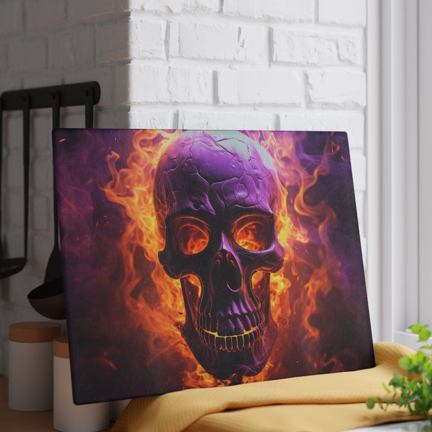 Glass Cutting Board Skull Flames 3