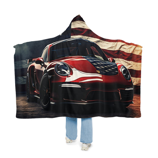 Snuggle Hooded Blanket American Flag Background Porsche 2