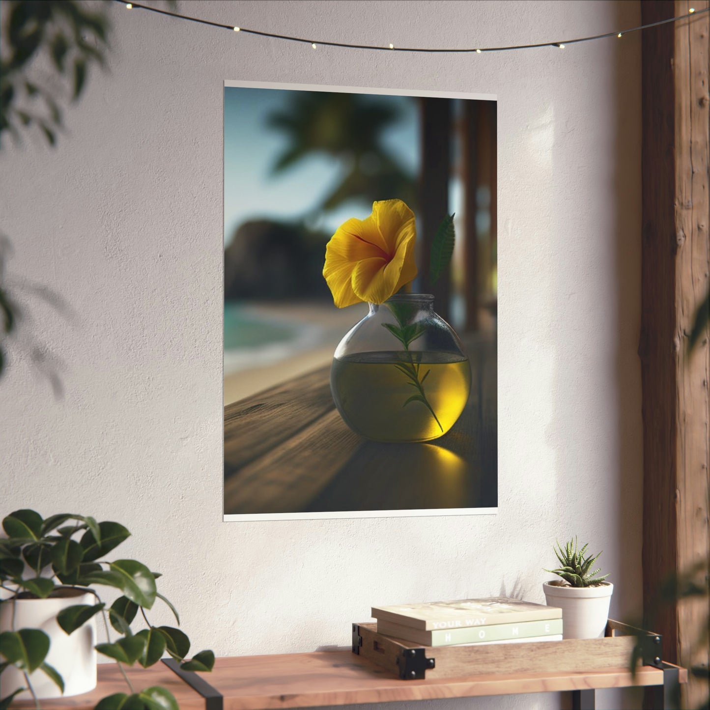 Premium Matte Vertical Posters Yellow Hibiscus Wood 3