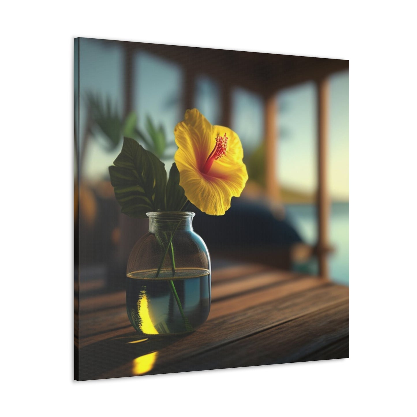 Canvas Gallery Wraps Yellow Hibiscus Wood 2