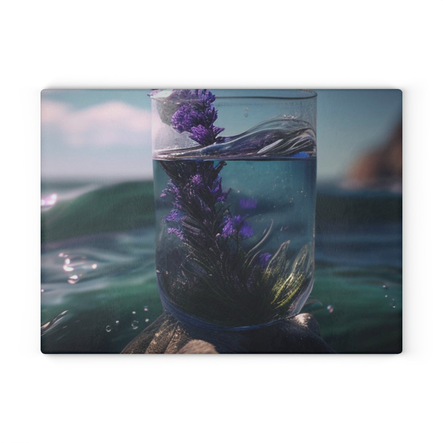 Glass Cutting Board Lavender in a vase 2