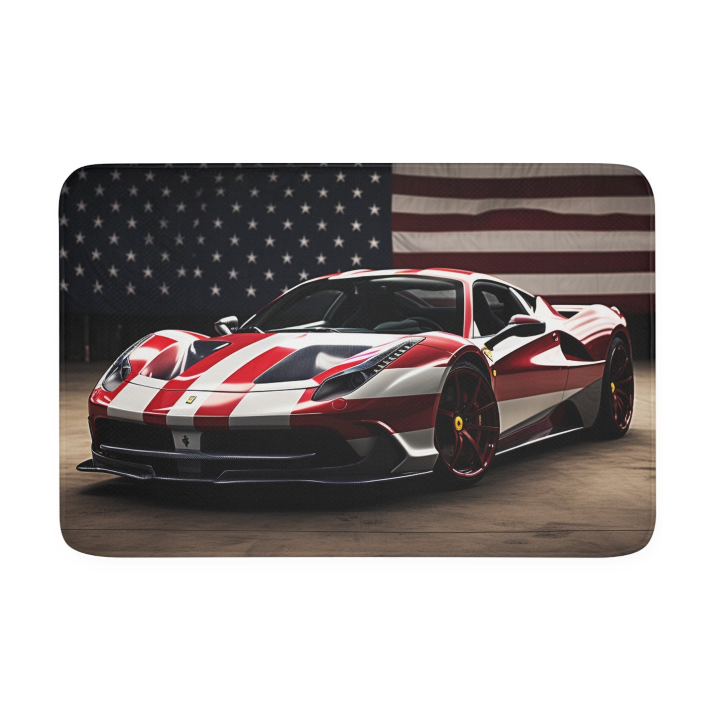 Memory Foam Bath Mat American Flag Background Ferrari 2