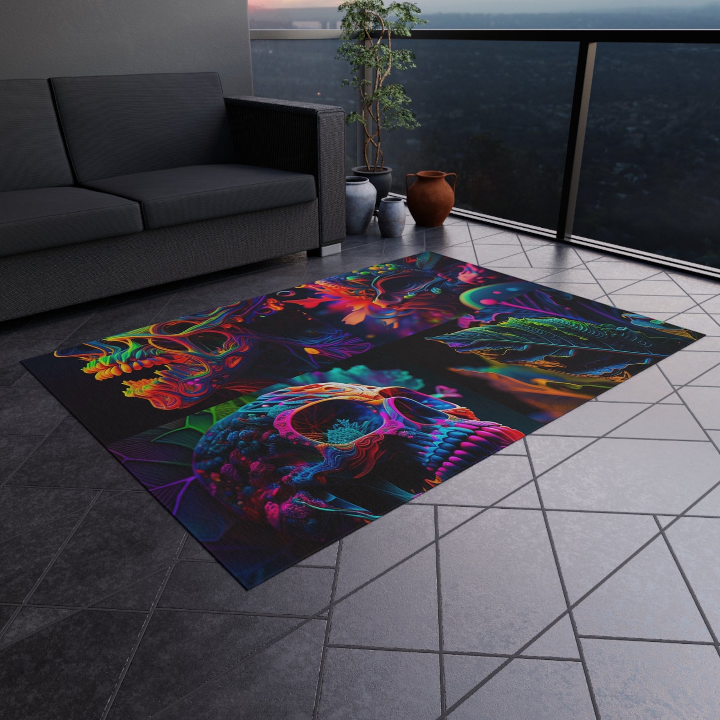 Outdoor Rug  Florescent Skull Death 5