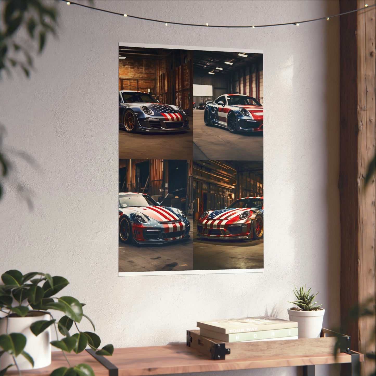 Premium Matte Vertical Posters American Flag Porsche 5