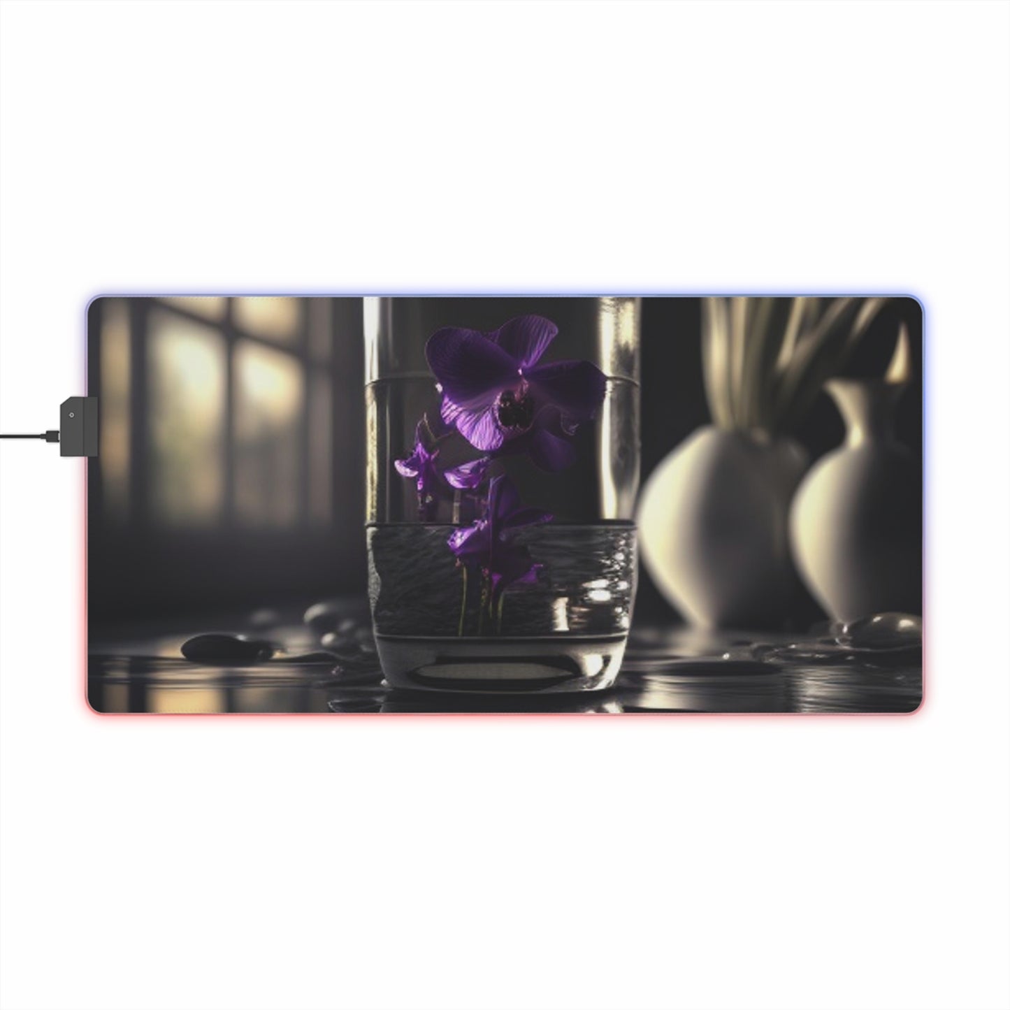 LED Gaming Mouse Pad Purple Orchid Glass vase 4