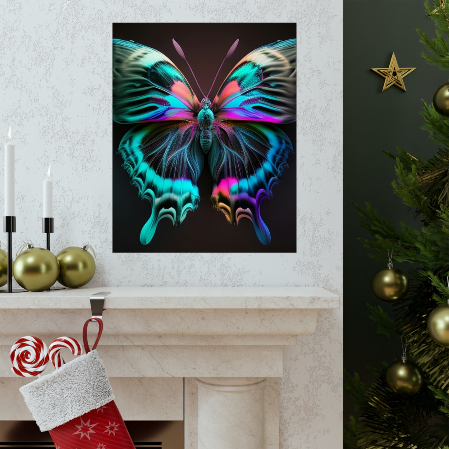 Premium Matte Vertical Posters Neon Butterfly Fusion 3