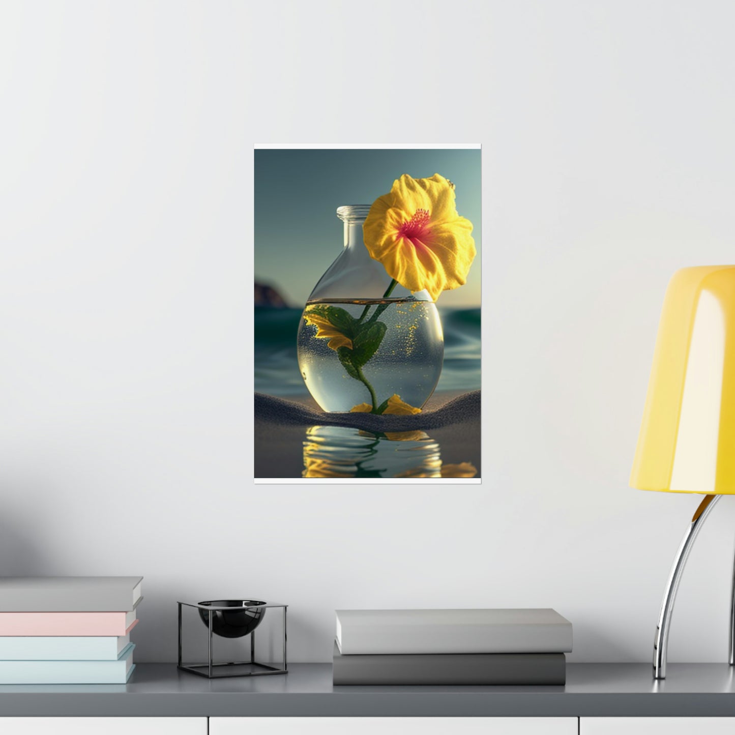 Premium Matte Vertical Posters Yellow Hibiscus glass 2