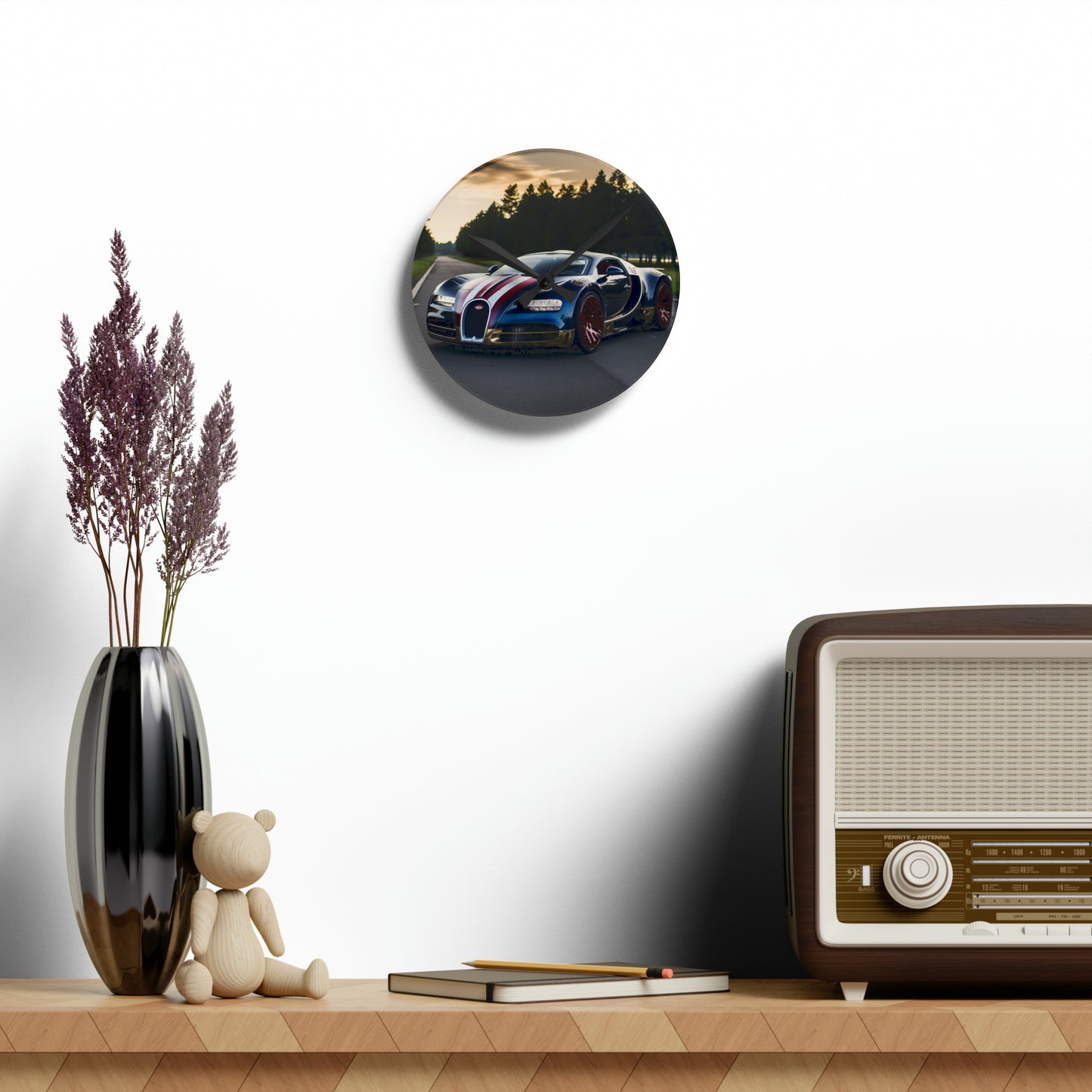 Acrylic Wall Clock Bugatti Flag American 1