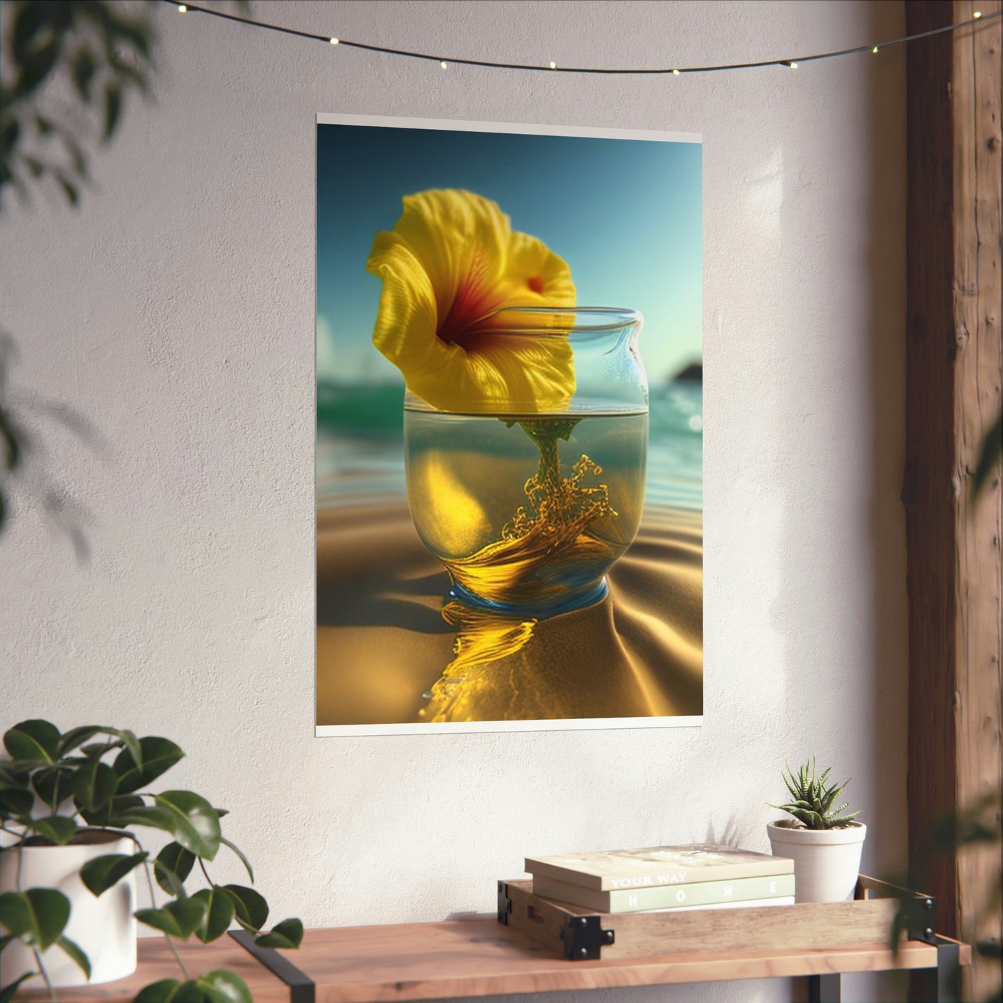 Premium Matte Vertical Posters Yellow Hibiscus glass 1