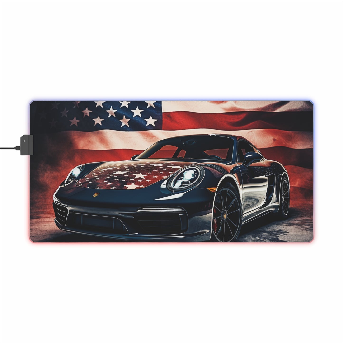 LED Gaming Mouse Pad Abstract American Flag Background Porsche 2