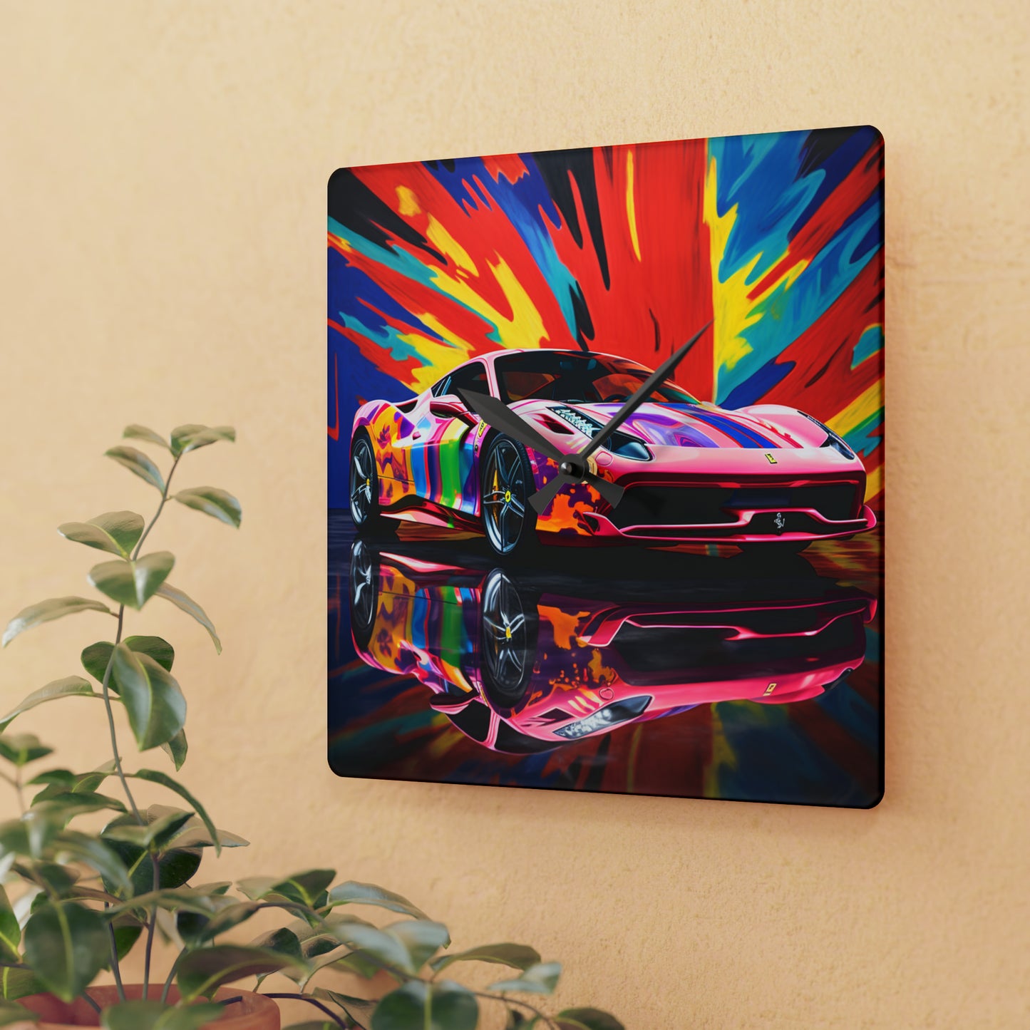 Acrylic Wall Clock Hyper Colorfull Ferrari 3