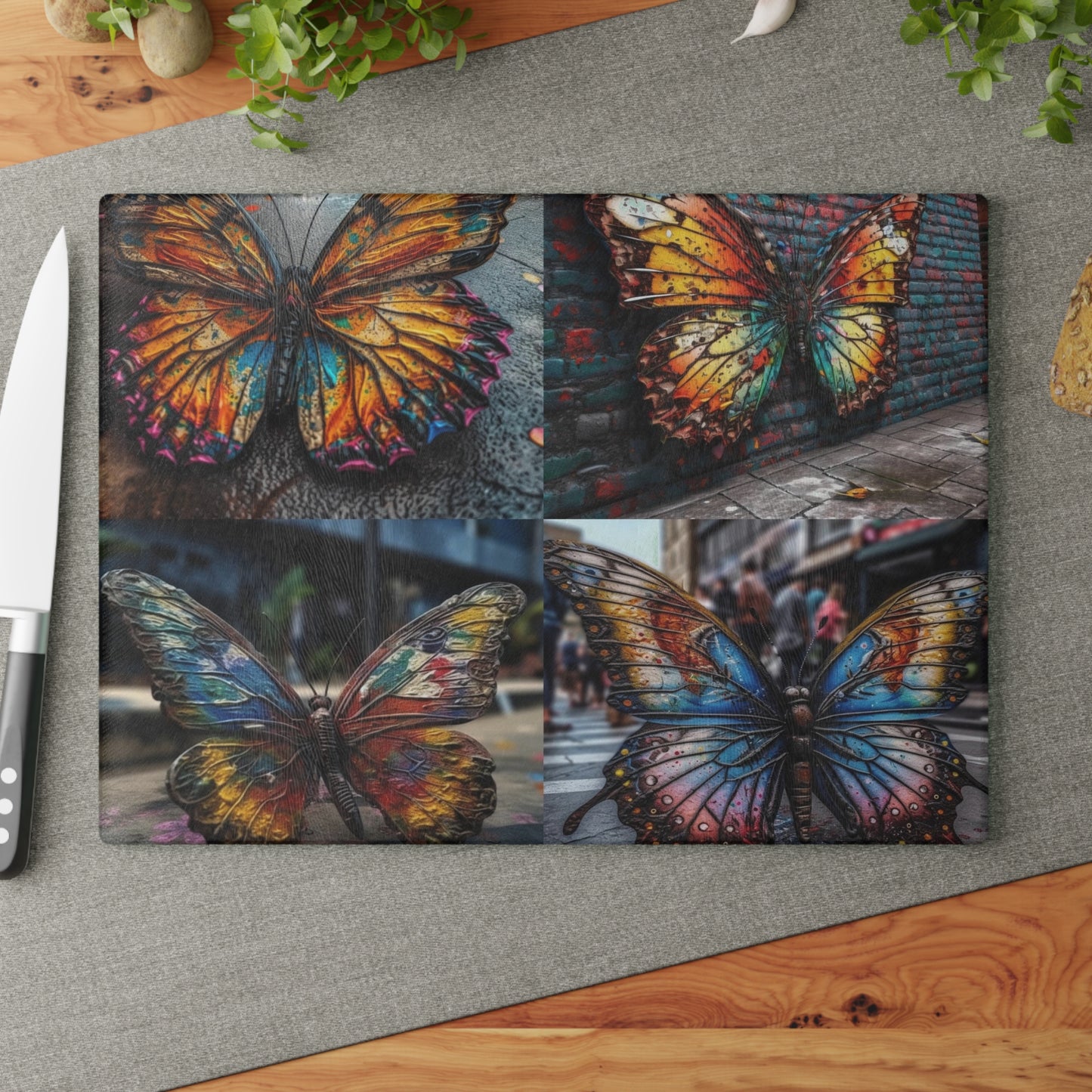 Glass Cutting Board Liquid Street Butterfly 5