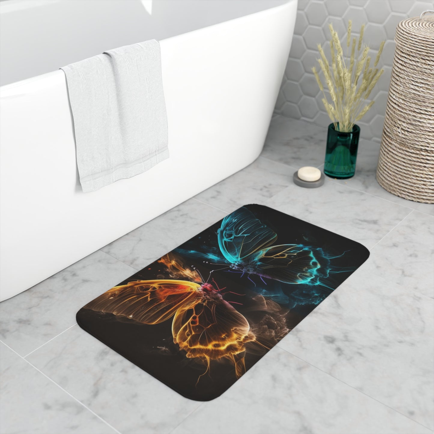 Memory Foam Bath Mat Kiss Neon Butterfly 7