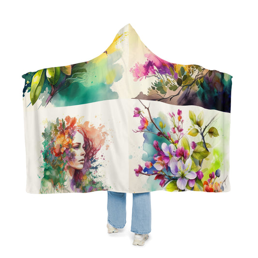 Snuggle Hooded Blanket Mother Nature Bright Spring Colors Realistic Watercolor 5