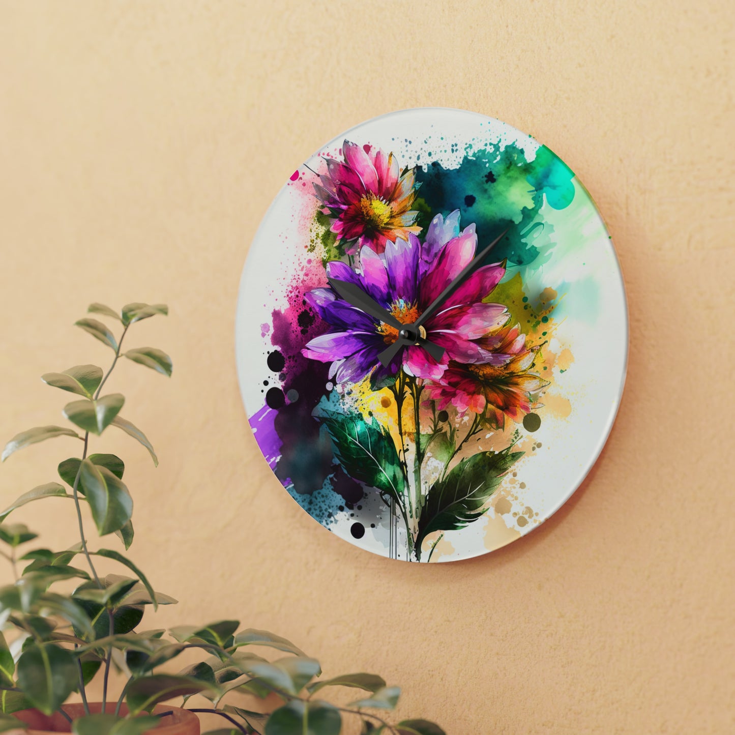 Acrylic Wall Clock Bright Spring Flowers 1