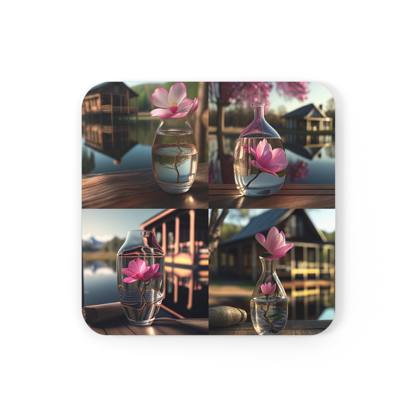 Corkwood Coaster Set Magnolia in a Glass vase 5