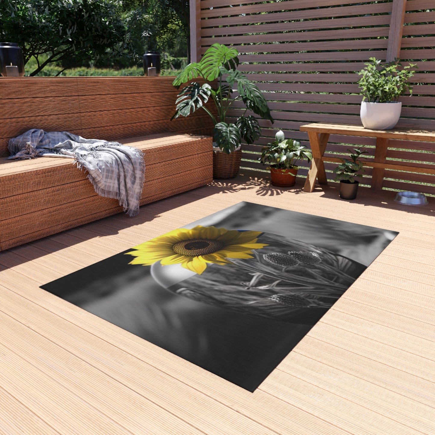 Outdoor Rug  Yellw Sunflower in a vase 3