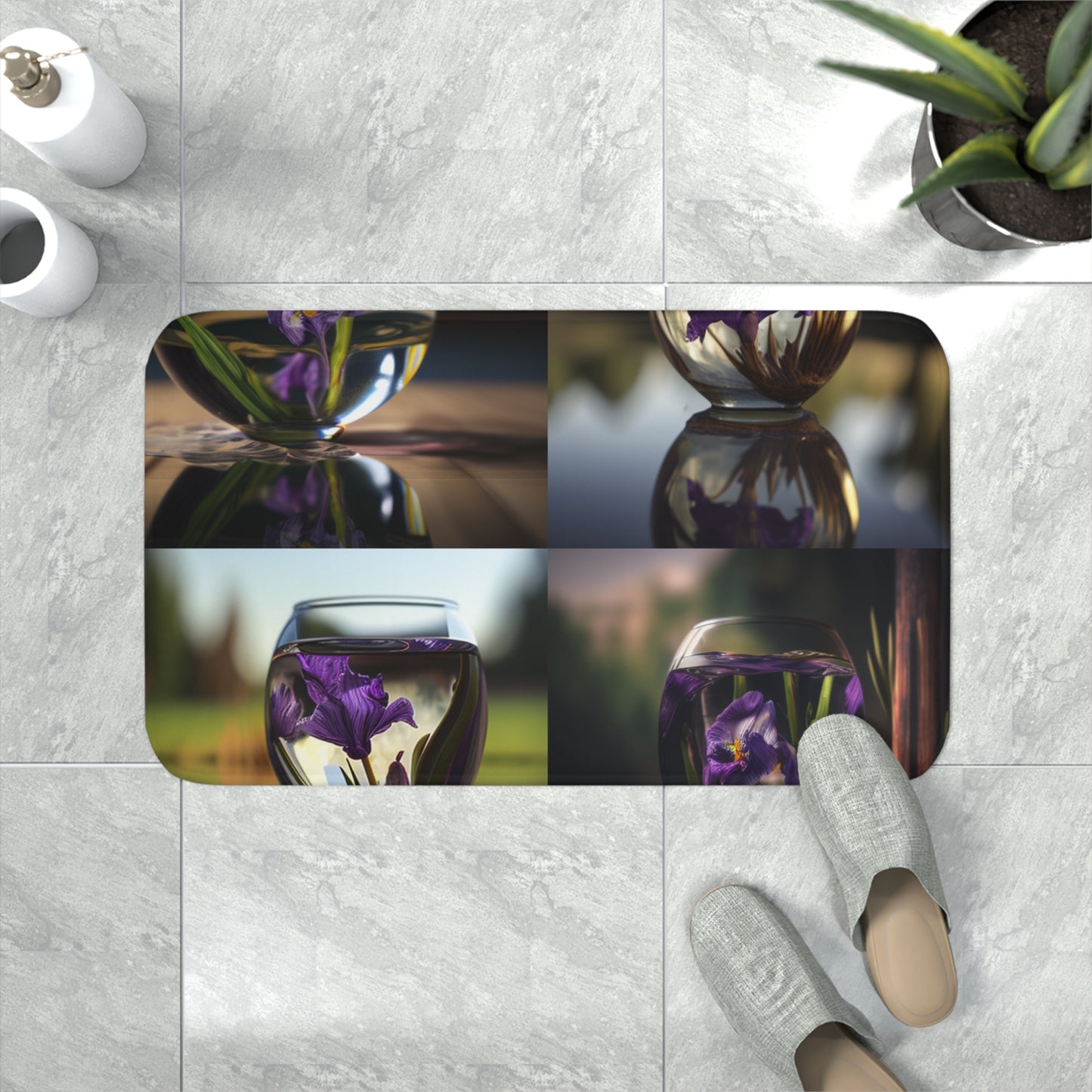 Memory Foam Bath Mat Purple Iris in a vase 5
